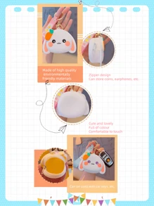 1PC Zippered Silicone Coin Purse, Cute Radish Rabbit Shape,The Mini Bag With Keychain Can Be Used To Store Coins, Earphones And Other Small Items