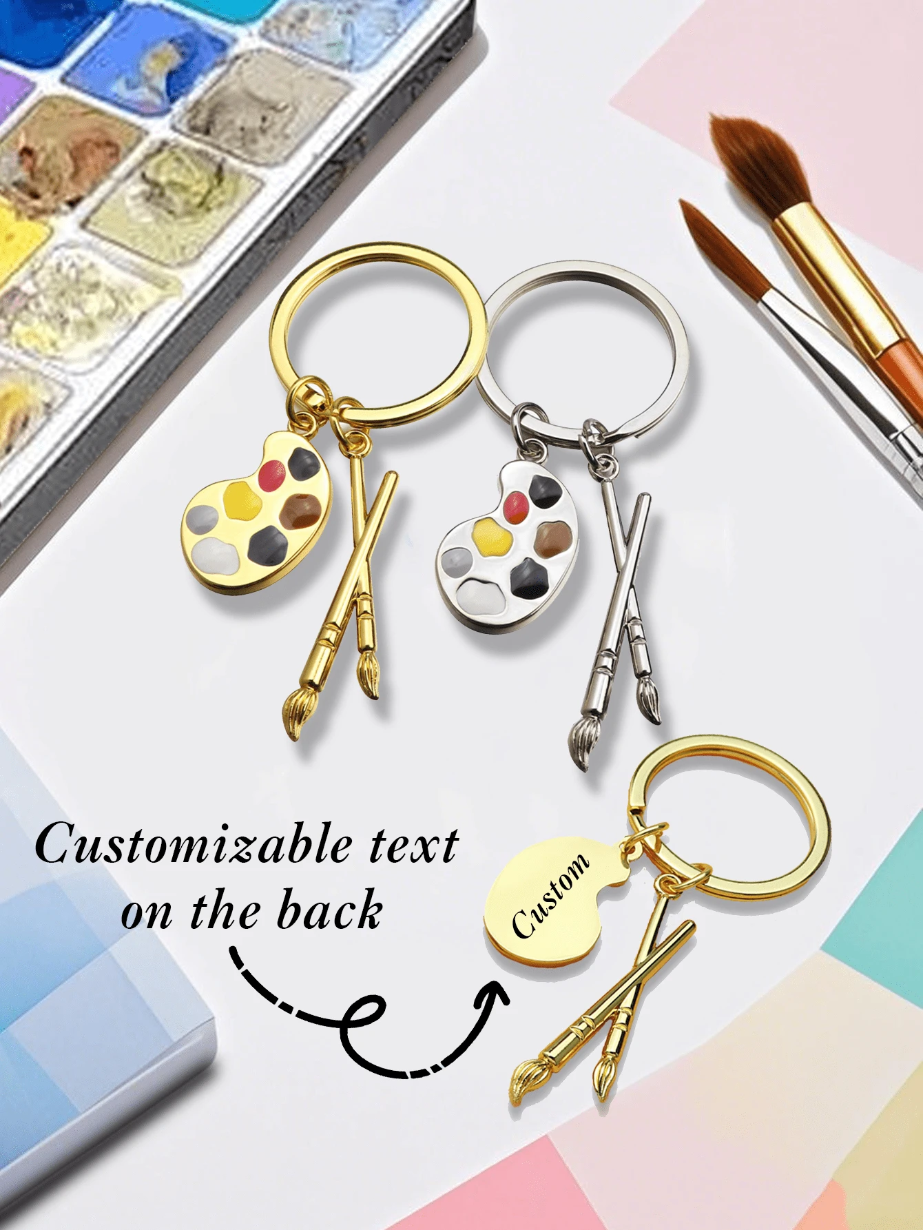 Pandantiv cheie bloc de schițe personalizat cu 1 bucată, text personalizat, nume, breloc cu paletă de nume, cadou pentru artist, cadou comemorativ pentru departamentul de arte plastice, record de realizări artistice comune, cadou comemorativ pentru artă și creativitate, breloc bloc de schițe pictat manual cu pensula