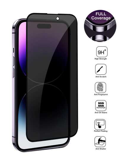 واقي الخصوصية متوافق مع آيفون 16 برو ماكس 16e، غشاء زجاجي مقاوم للتجسس معزز بزاوية خصوصية 28 درجة، صلابة 9H فائقة، واقي شاشة خصوصية خالي من الفقاعات متوافق مع آيفون 11 إلى 16e Xr/XS Max/7/8 بلس (1 قطعة)