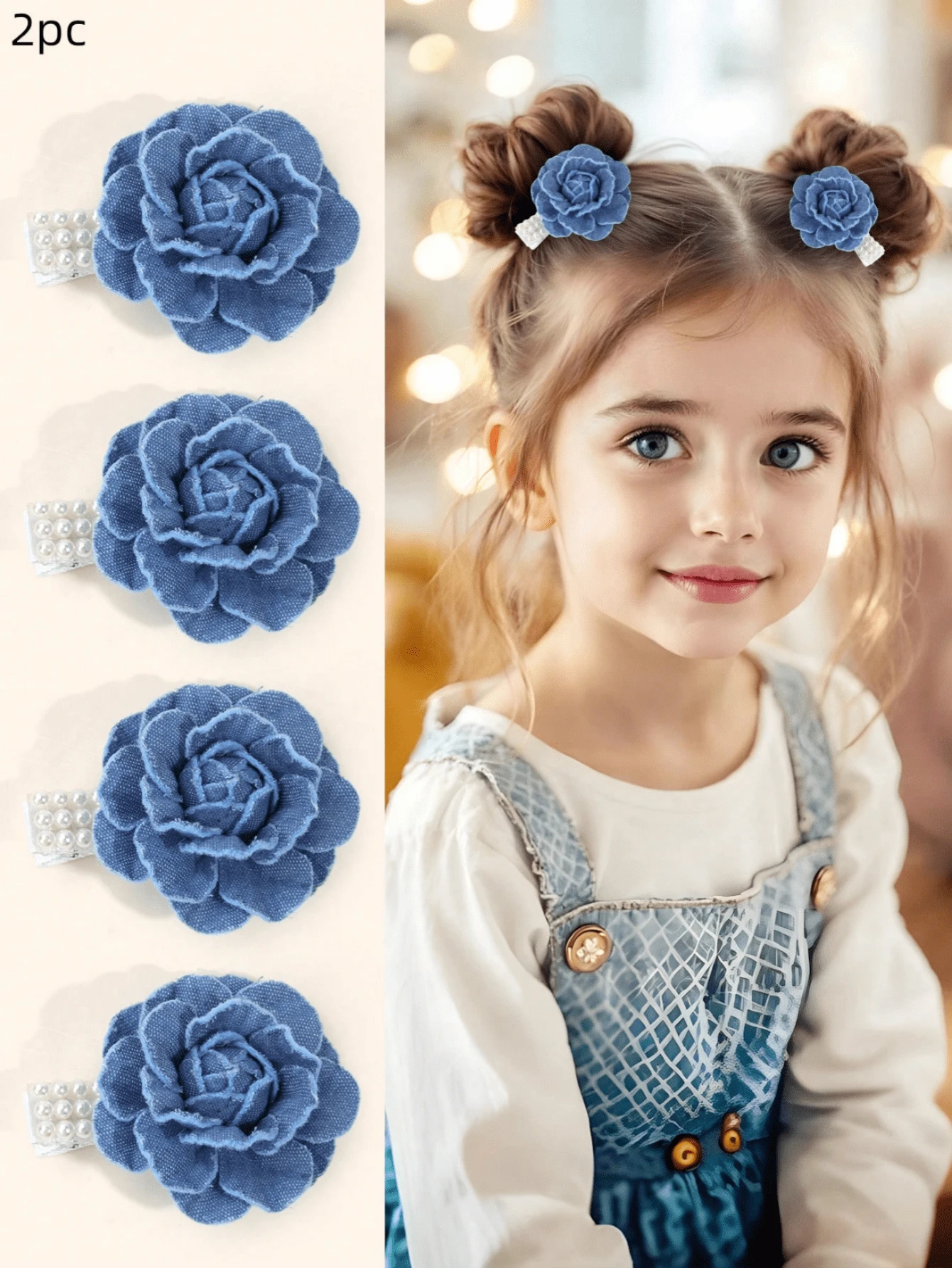 2 pezzi/4 pezzi/6 pezzi Forcine per capelli con fiori blu, forcine con perle finte in tessuto, forcine a coccodrillo per ragazze, regali per migliori amiche e feste