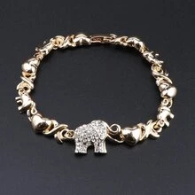 Conjunto de Joias de Noiva com Tema de Elefante Estilo Dubai, Colar Banhado a Ouro com Cristais + Brincos + Anel + Pulseira, Adequado para Casamento, Festa, Noivado, Presente de Aniversário - Ouro amarelo - Visão 6