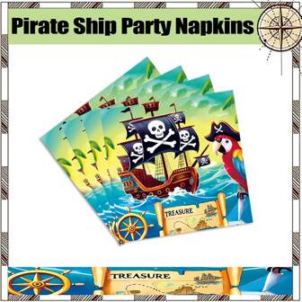 20pcs Cartoon Pirate Printed Luncheon Napkins, Birthday Party Decorations Cocktail Dinner Party Holiday Paper Napkins - Disposable, Seasonal And Theme Party Celebration Fun For Birthday Party, Shower, Family Gathering, Reunion, Picnic