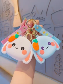 1PC Zippered Silicone Coin Purse, Cute Radish Rabbit Shape,The Mini Bag With Keychain Can Be Used To Store Coins, Earphones And Other Small Items