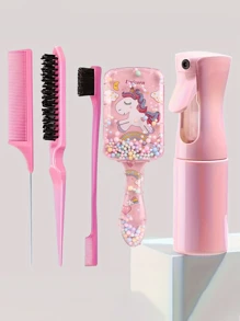 5 Pieces/Girls' Fashion Children's Cartoon Bubble Ball Square Transparent Comb, Smooth Comb, Home Hairdressing Salon Comb, Hair Massage Comb Bubble Ball Comb, Tip Tail Comb, Fixed Hair Mouse Comb, Sub Edge Pulling Control Brush, 200ml Multi-Function High-Pressure Continuous Spray Bottle Spray Supplement Spray Bottle Travel Makeup Bottle Independent Bottle, The Best Personalized Gift For Your Girl And Prince