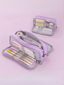 Large Capacity Fabric Pencil Case Layer/Double Sided Pen Bag Pencil Case/School/Office/College YD Stationery - 隨機顏色 - 查看 8