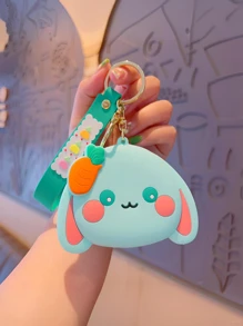 1PC Zippered Silicone Coin Purse, Cute Radish Rabbit Shape,The Mini Bag With Keychain Can Be Used To Store Coins, Earphones And Other Small Items