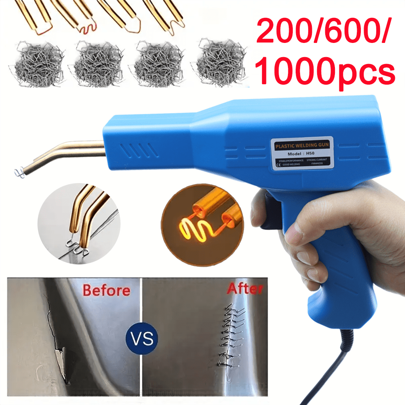 1 zestaw plastikowych maszyn spawalniczych, zestaw narzędzi do naprawy pęknięć zderzaków samochodowych z tworzywa sztucznego, z 200/600/1000 gwoździami spawalniczymi, plastikowy pistolet spawalniczy odpowiedni do narzędzi do naprawy pęknięć