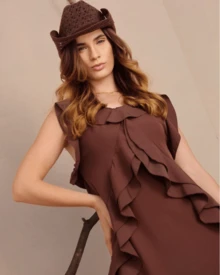 BOHO CHIC SHORT DRESS FOR MOTHER'S DAY CREPE FABRICComposite FabricFringeMOTHER'S DAYNightParty - Rust Brown - View 2