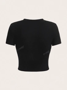 Camiseta de verano casual y versátil para mujer con cuello redondo y manga corta, estampado de estrella pentagonal