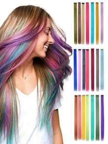 Rainbow Colorful Hair Clip In Hair Extensions Multi-Colors Party Highlights Clip In Synthetic Hair Extensions 22 Inch Straight Hair Accessories For Women Girls (10 Pcs) - Multicolor - View 1