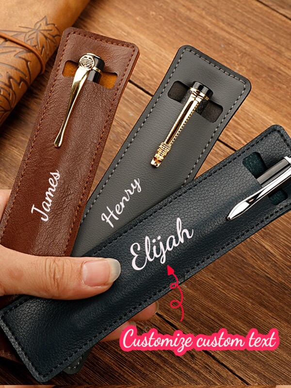 Bolsa para caneta de PU retrô com texto personalizado, estilo artístico simples e bolsa de armazenamento artística, capa para caneta-tinteiro de estudante, capa de proteção de cor única e dupla, de volta às aulas