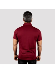 Basic Polo Shirt Premium Cotton Fabric Collar - 酒紅色 - 查看 3