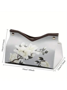 Printed Faux Leather Tissue Box Holder, Waterproof And Easy To Clean, Rectangular Shape, Elegant Vintage Floral Napkin Box, Suitable For Home Living Room Decoration, Office, Travel, Coffee Table, Dining Table, Bedside, Workstation, Dressing Table And More, Cute Room Decoration For Bathroom Home Car Night Light Dressing Table, Lightweight Handbag Organizer