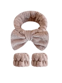 1 pièce Ensemble de serre-tête et bracelet à nœud unicolore pour femmes, accessoires capillaires simples, serre-têtes, élastiques à cheveux