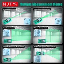 NJTY 1pc Handheld Digital Laser Distance Meter, 50m/120m (164ft/394ft), Green Laser, Brighter Visibility, Bubble Level, Unit Switchable, High Precision, Data Storage, Soft Carrying Case & Strap, Multipurpose Laser Rangefinder For Home, DIY, Woodworking, Construction Sites