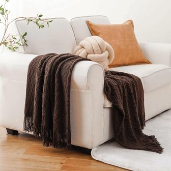 1pc Bohemian Style Blanket, Lightweight Throw Blanket With Solid Soft Knit Texture, Suitable For Indoor, Daily Use, Ramadan, Thanksgiving, Christmas