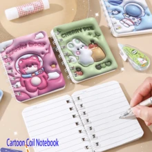 3pcs Random Color & Style Cute Cartoon Spiral Notebook, Expanding Effect High Aesthetic, Cartoon Design, Student Planner Memo Book - Multicolor - View 3