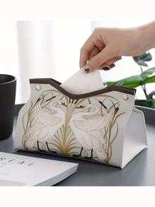 Printed Faux Leather Tissue Box Holder, Waterproof And Easy To Clean, Rectangular Shape, Elegant Vintage Floral Napkin Box, Suitable For Home Living Room Decoration, Office, Travel, Coffee Table, Dining Table, Bedside, Workstation, Dressing Table And More, Cute Room Decoration For Bathroom Home Car Night Light Dressing Table, Lightweight Handbag Organizer