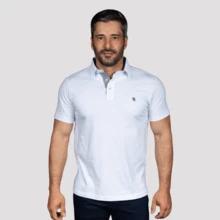 Basic Polo Shirt Premium Cotton Fabric Collar - White - View 1