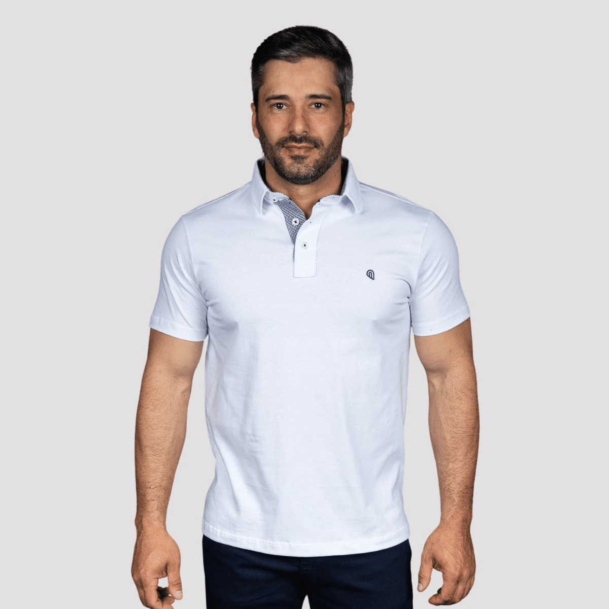 Basic Polo Shirt Premium Cotton Fabric Collar - White - View 1