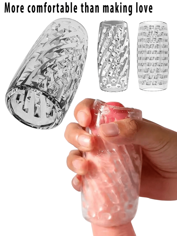 1pc Crystal Vagina Sleeve Male Masturbator - Transparent Spiral Textured Tunnel Pocket Pussy Adult Sex Toys For Men - Portable Pocket Pussy For Penis Stimulation