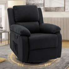 KORSER Recliner Chair, 360 Swivel Rocker Chair For Adults, Small Rocking Recliner Chair For Small Spaces, Upholstered Fabric Glider Recliner Nursery Chair With Side Pockets For Living Room, Nursery - màu đen - Xem 2