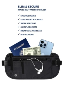 Super Slim RFID Protected Money Belt And Passport Holder - 深灰色 - 查看 2