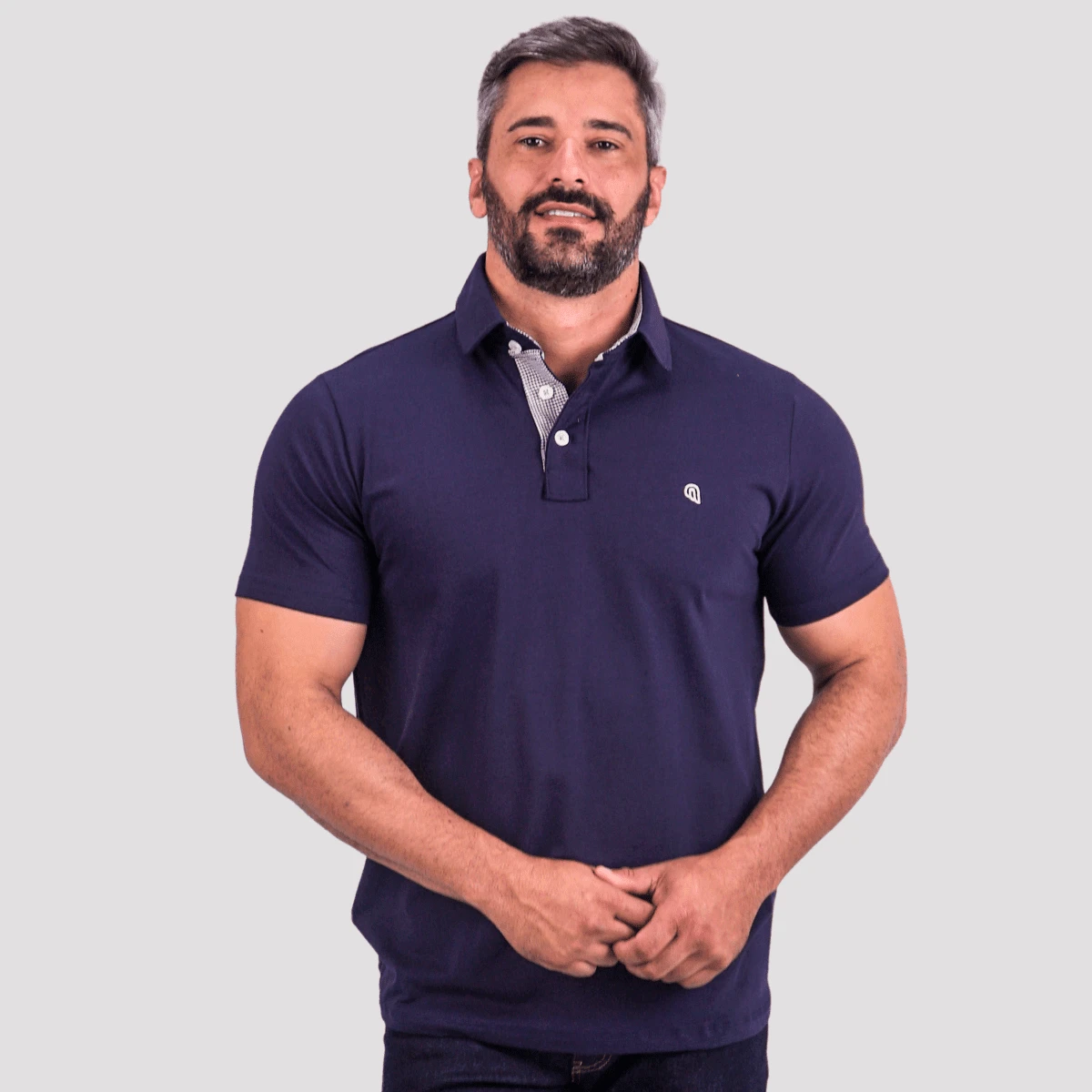 Basic Polo Shirt Premium Cotton Fabric Collar - 藏蓝色 - 查看 1