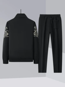 Spring Autumn Style Cardigan] Men's Spring Autumn Style Zipper Open Cardigan - Sports Suit - Black - View 2