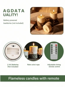 3pcs Set Flameless LED Battery Operated Candles With Remote Control And Timer, Ivory Color With Rope, Suitable For Home, Bedroom, Wedding, Proposal, Christmas, Halloween, Company Party