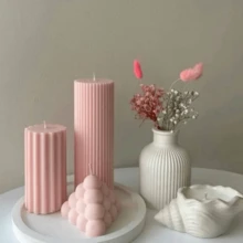 1pc Ribbed Pillar Candle - 2pcs 6-Inch Ribbed Candles, Soy Wax Scented Candles, Suitable For Wedding, Bedroom, Birthday, Valentine's Day (Pink, Red, Black, Brown)
