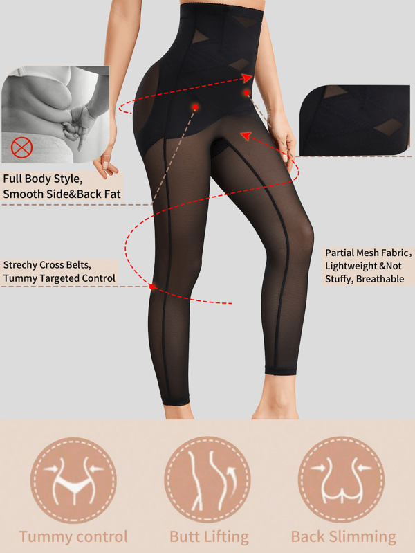 Compression Leggings Shapewear Women High Waist Tummy Control Slimming Pants Butt Lifter Body Shaper Garment,Angular Fine Mesh Fabric, With Good Breathable And Perspirant Performance, Comfortable To Wear, No Trace, Not Stuffy, Light,Gauze Material, Translucen