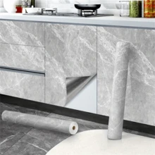 1卷光面接触纸自粘墙贴可撕PVC墙纸即剥大花石纹壁纸适用于厨房、卧室、客厅、台面家具装饰墙纸卷，家居装饰家具翻新15.74x196.85英寸 - 淺灰色 - 查看 4