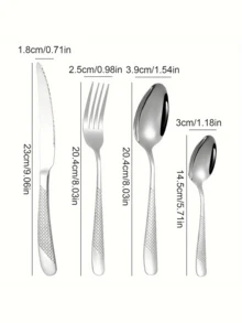 4/16/24件不锈钢餐具套装，独特星形手柄，适合家庭聚会、餐厅、生日、婚礼、派对庆典、学校用品 - 銀色 - 查看 2