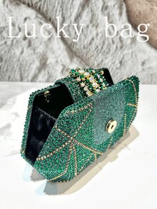 1pc New Luxury Green Rhinestone Shiny Handbag Floral Clutch Purse Small Size, Suitable For Party, Wedding, Formal Occasions, Can Be A Gift For Women - Green - View 6