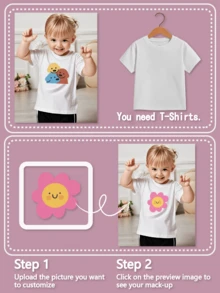 Customized Personalized Photo/Image/Text Design, Birthday/Anniversary/Holiday Graphics, Team/Outdoor/School Uniform, Spring/Summer Girls Short Sleeve Round Neck T-Shirts, Holiday/Birthday Gifts, Casual Tops For Girls - White - View 4