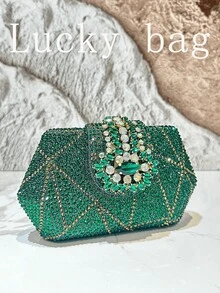 1pc New Luxury Green Rhinestone Shiny Handbag Floral Clutch Purse Small Size, Suitable For Party, Wedding, Formal Occasions, Can Be A Gift For Women - Green - View 3