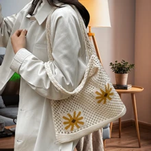New Hollow Out Woven Handbag For Women, Vintage Knitted Knitted Shoulder Tote Bag, Niche Design
