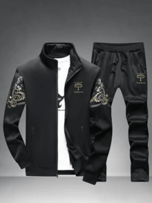 Spring Autumn Style Cardigan] Men's Spring Autumn Style Zipper Open Cardigan - Sports Suit - Black - View 3