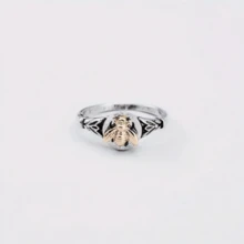 Vintage Boho Bee & Floral Detail Design Ring, Fashion Statement Accessory Suitable For Daily Wear And Gifting - Antique Silver and Gold - View 2