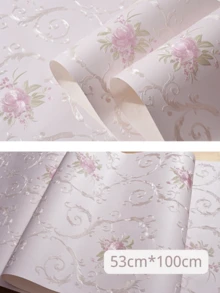 1 Roll 53*100cm3D Floral Wallpaper, Self-Adhesive Non-Woven Fabric With Removable Flower Pattern, Suitable For Bedroom And Living Room Decoration, Bedroom Decoration Wallpaper, TV Background Wall Sticker,53*300cmOptional - Baby Pink - View 10