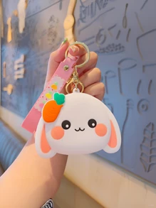 1PC Zippered Silicone Coin Purse, Cute Radish Rabbit Shape,The Mini Bag With Keychain Can Be Used To Store Coins, Earphones And Other Small Items