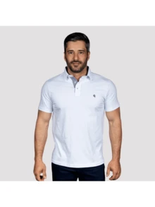 Basic Polo Shirt Premium Cotton Fabric Collar - White - View 3