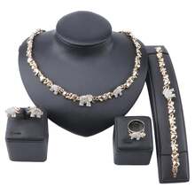 Conjunto de Joias de Noiva com Tema de Elefante Estilo Dubai, Colar Banhado a Ouro com Cristais + Brincos + Anel + Pulseira, Adequado para Casamento, Festa, Noivado, Presente de Aniversário - Ouro amarelo - Visão 14
