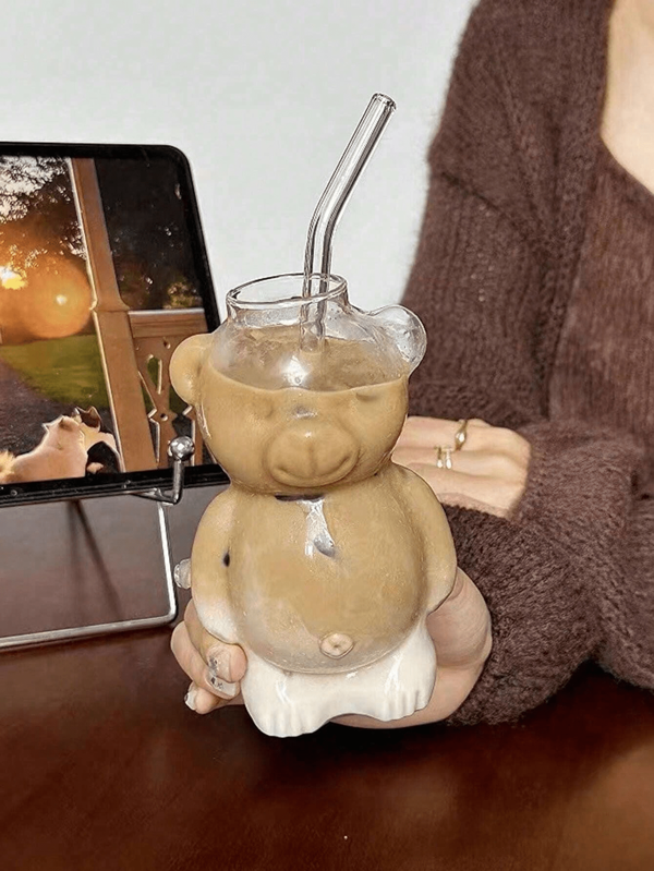 1 pièce Tasse à café en verre avec motif ours de dessin animé, tasse à cocktail, tasse à jus, tasse à boisson fraîche d'été et dessert. Très adapté pour les desserts, les boissons et les fêtes. Également très adapté pour les réunions de famille, l'utilisation au bureau et les célébrations de vacances. C'est un excellent cadeau pour la famille et les amis.