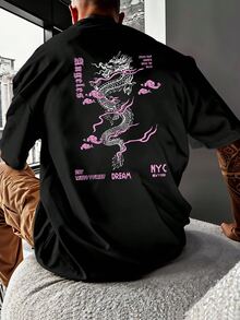 Dragon T-Shirt Street Skate Street Shirt Blouse Unisex Male Female 100% Cotton Top Premium Streetwear New Release Immediate Shipping Various Colors!! Plus Size - 黑色 - 查看 3