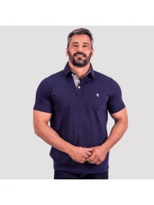 Basic Polo Shirt Premium Cotton Fabric Collar - 藏蓝色 - 查看 2