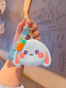 1PC Zippered Silicone Coin Purse, Cute Radish Rabbit Shape,The Mini Bag With Keychain Can Be Used To Store Coins, Earphones And Other Small Items