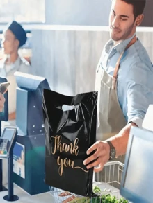 50/100PcsBlack White Pink Thank You Gift Bag Birthday Party Wedding Portable Gift Packaging Plastic Bags With Handle For Party, Birthday, Wedding, - Multicolor - View 4