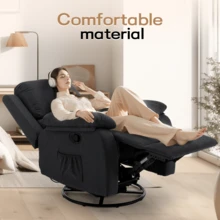 KORSER Recliner Chair, 360 Swivel Rocker Chair For Adults, Small Rocking Recliner Chair For Small Spaces, Upholstered Fabric Glider Recliner Nursery Chair With Side Pockets For Living Room, Nursery - màu đen - Xem 6